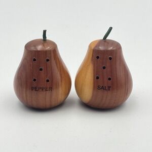 Vintage Wooden Pear Salt & Pepper Shakers Mini Fruit Kitchen Decor